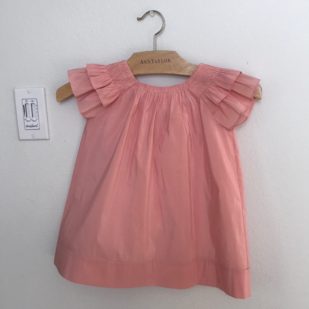 Little Girls Blush Pink Ruffle Sleeve Dress
